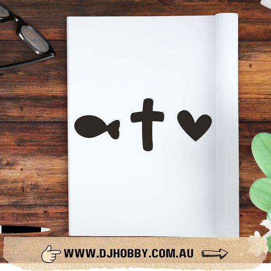 Decal - Fish Cross & Heart (RD007)